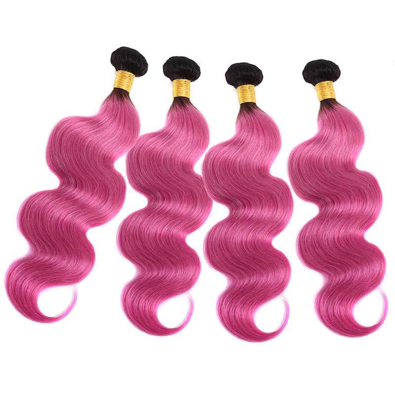 4 Bundles 1B-Pink/1B-Gray Dye Pink Hair Color Girl Human Hair Ombre Hair Braiding Hair Gray Hair