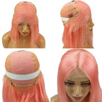Straight Bob Lace Front Wig Pink Color 150% Density Glueless Can Be Permed Natural Color Hand Tied