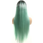 Color Full Lace Wig Straight 1B/Green Root Ombre Color Top Quality For Women Long Straight Virgin Hair