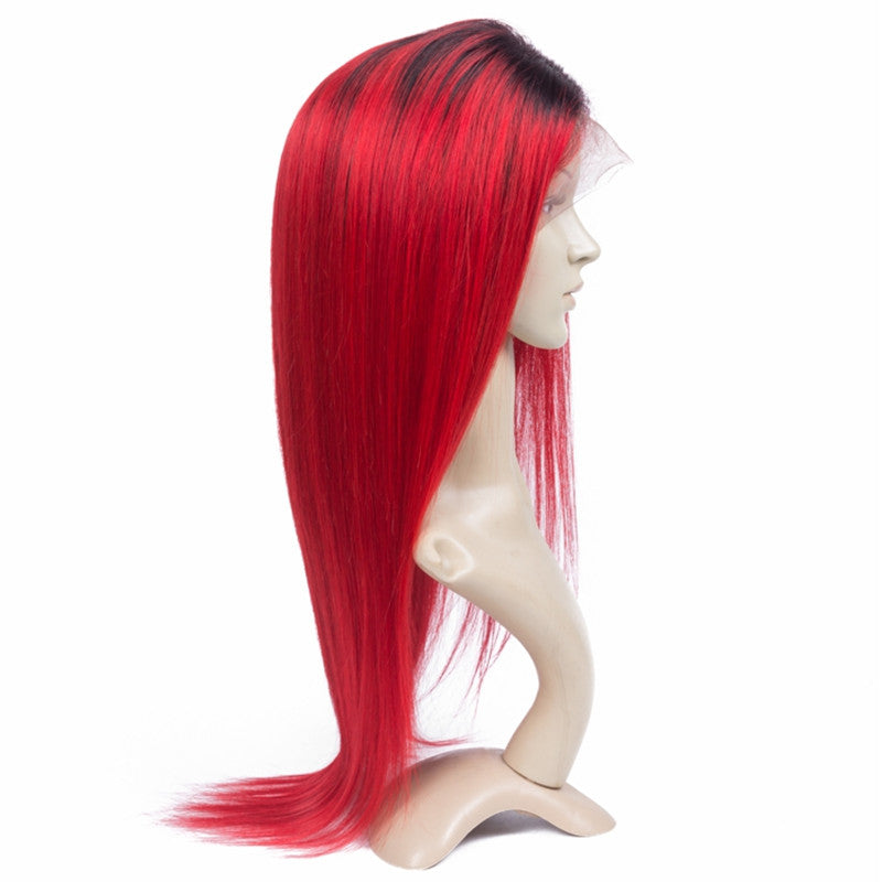 Color Full Lace Wig Straight 1B Red Ombre Color Top Quality For Women Long Straight Virgin Hair