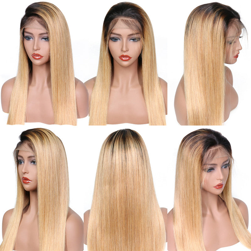 Color Full Lace Wig Straight 1B/27# Ombre Color Top Quality For Women Long Straight Virgin Hair