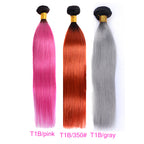 4 Bundles Straight 1B-350#/1B-Pink/1B-Gray Dye Pink Hair Color Girl Human Hair Ombre Hair Braiding Hair Gray Hair
