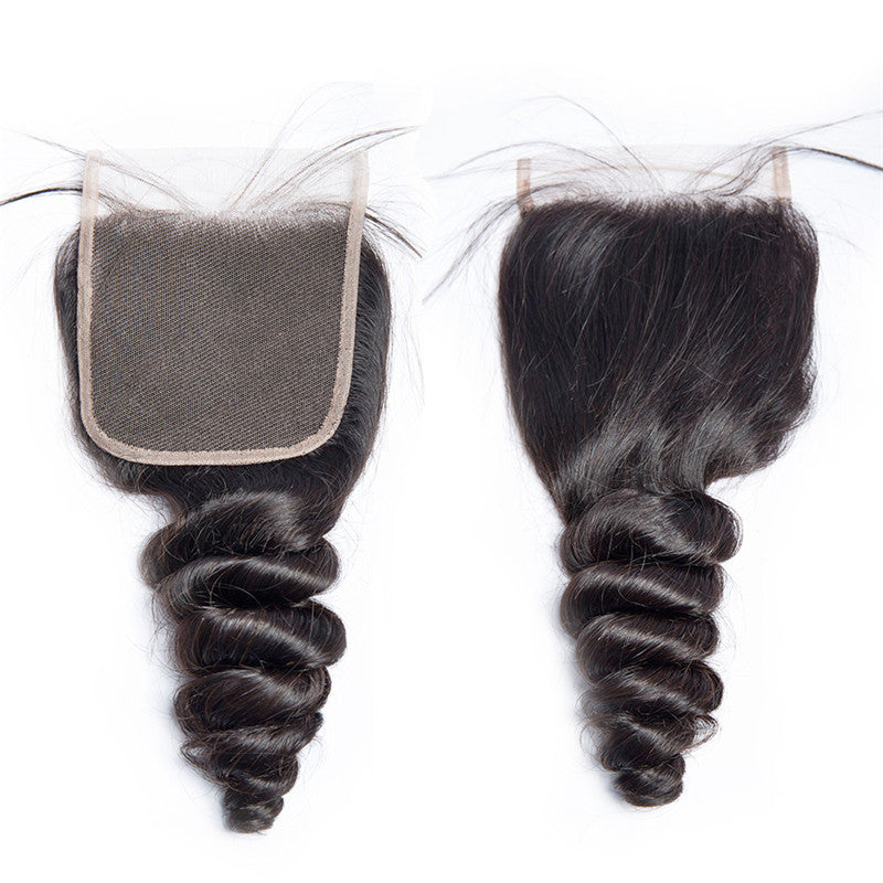 5x5 Loose Wave Lace Closure Medium Brown Lace Hand Tied Bleached Knots Human Hair