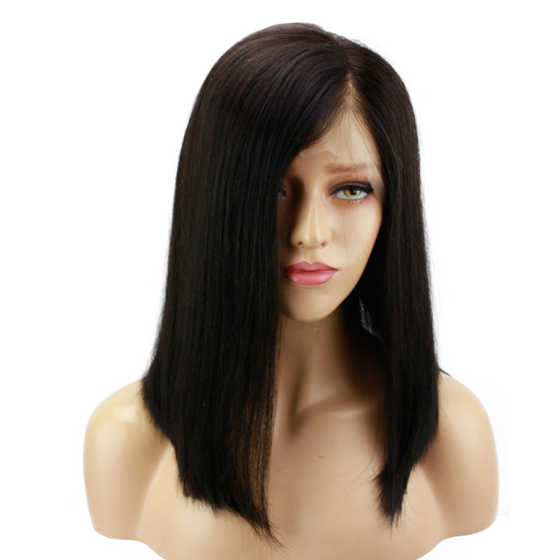 Straight 150% Density Bob Lace Front Wig Natural Color Pre Plucked Hairline