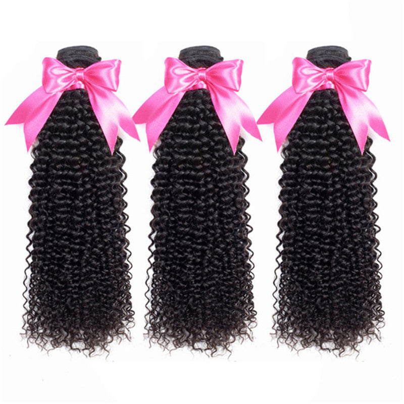 3 Bundles Afro Kinky Curly Natural Color Hair With 360 Lace Frontal With Baby Hair