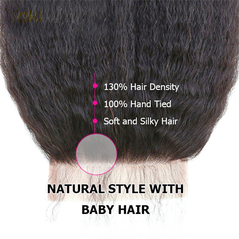 4x4 Lace Closures Kinky Straight With Bady Hair Top Quality Best Selling Bleached Knots