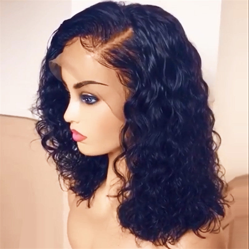 Curl 150% Density Bob Lace Front Wig Side Part Natural Color Pre Plucked Hairline With Baby Hair