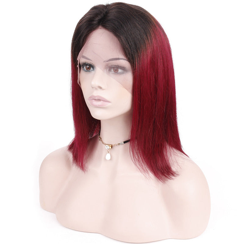Straight Bob Lace Front Wig 1B/99J Color Wigs 150% Density Virgin Human Hair Wig
