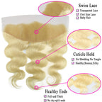 13x4 Lace Frontal Body Wave 613 Swiss Lace Hand Tied Human Hair Bleached Knots
