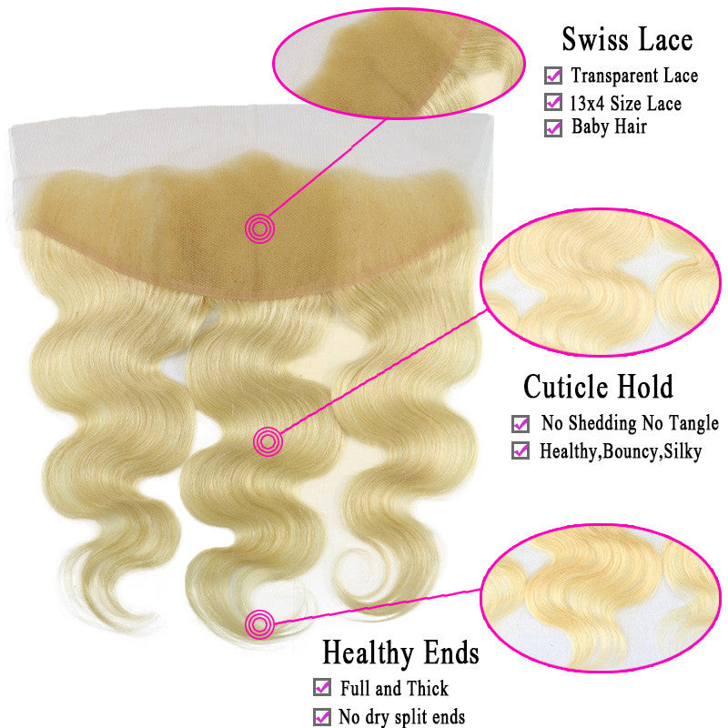 13x4 Lace Frontal Body Wave 613 Swiss Lace Hand Tied Human Hair Bleached Knots
