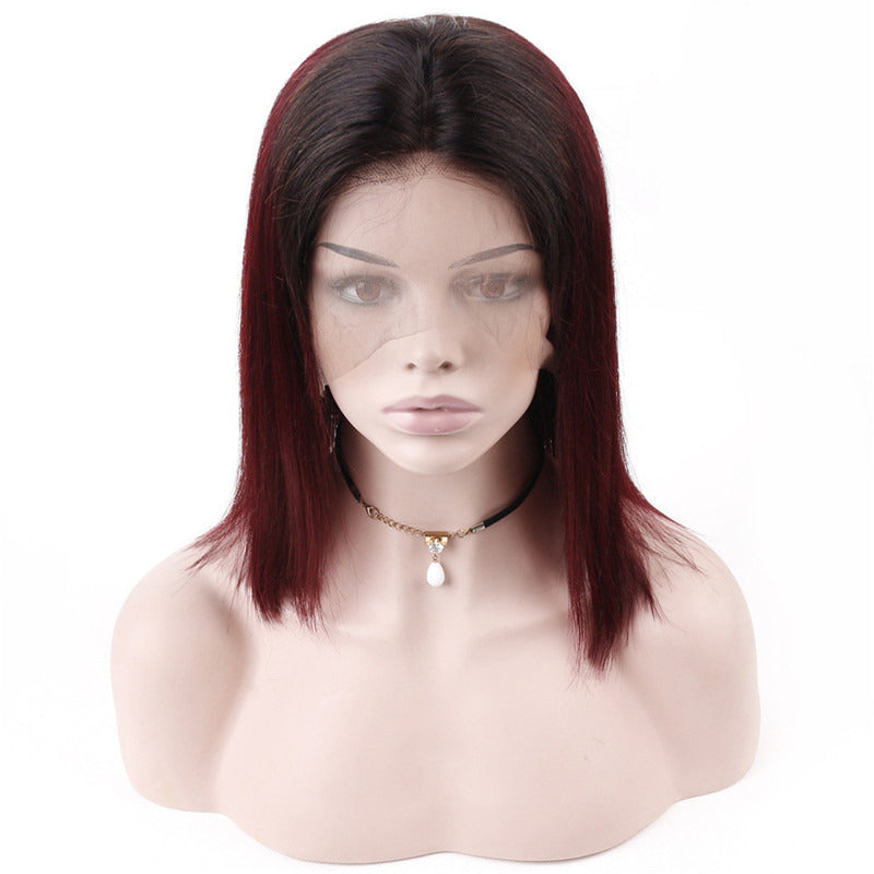 Straight Bob Lace Front Wig 1B/99J Color Wigs 150% Density Virgin Human Hair Wig