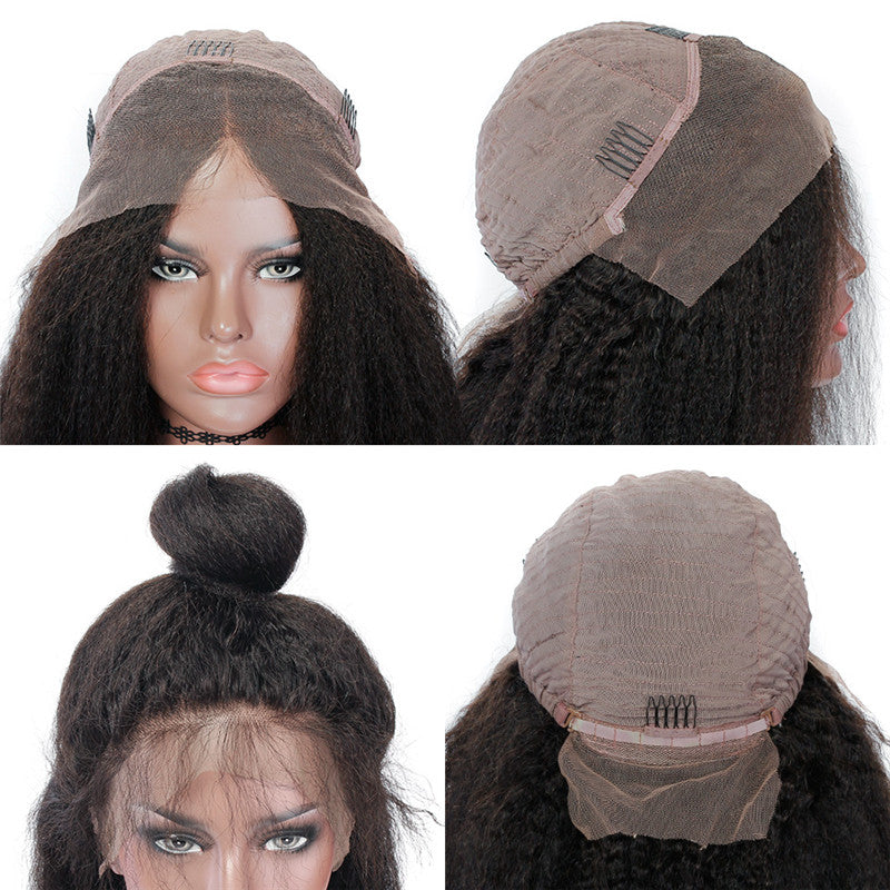 Kinky Straight Lace Front Wig Remy Hair Average Size Pre Plucked Hairline No Shedding No Tangle