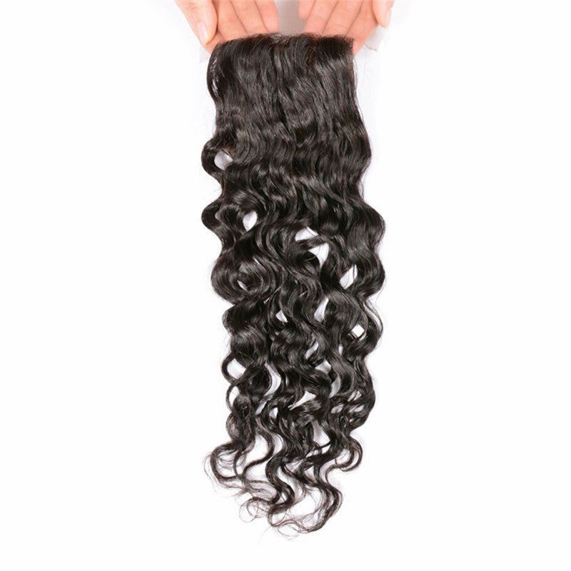 Water Wave 4x4 Inches Silk Base Closure With 4 Bundles Human Hair Bundles