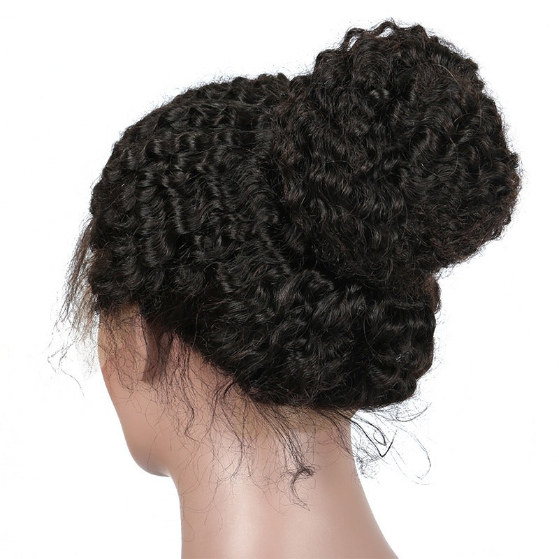 Full Lace Wig Kinky Curly Bleached Knots Natural Color Natural Headline No Chemical Processing