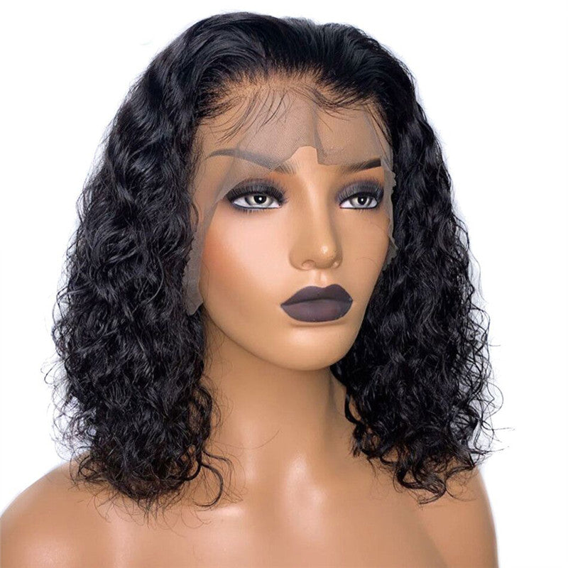 Deep Curly 150% Density Bob Lace Front Wig Side Part Natural Color Pre Plucked Hairline