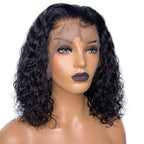 Deep Curly 150% Density Bob Lace Front Wig Side Part Natural Color Pre Plucked Hairline