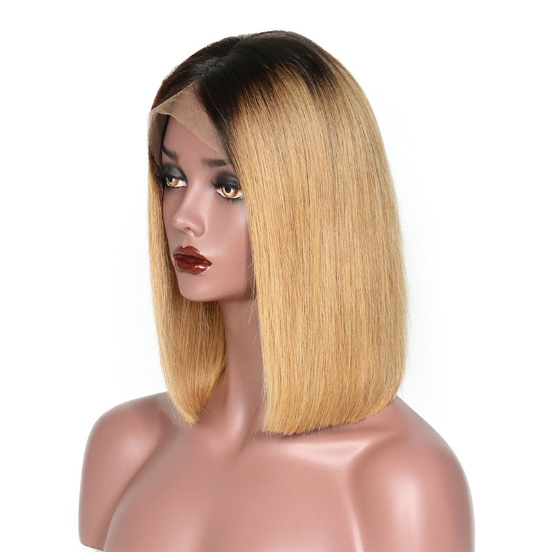 Straight Bob Lace Front Wig 1B/27# Color Wigs 150% Density Hand Tied Bleached Knots Pre Plucked Hairline With Baby Hair