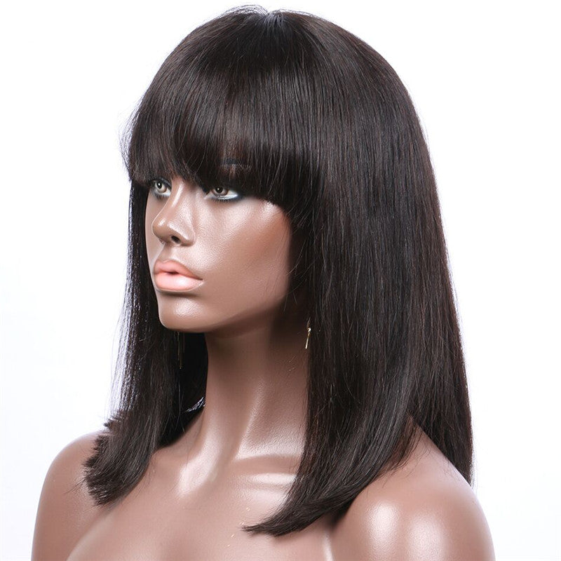 Straight 150% Density Bob Lace Front Wig Free Part Natural Color Pre Plucked Hairline