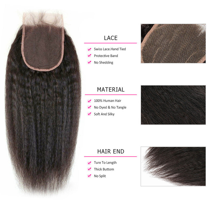 4x4 Lace Closures Kinky Straight With Bady Hair Top Quality Best Selling Bleached Knots