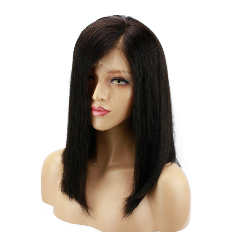 Straight 150% Density Bob Lace Front Wig Natural Color Pre Plucked Hairline