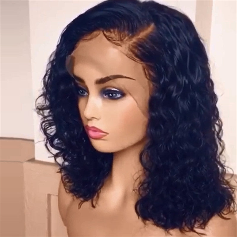 Curl 150% Density Bob Lace Front Wig Side Part Natural Color Pre Plucked Hairline With Baby Hair
