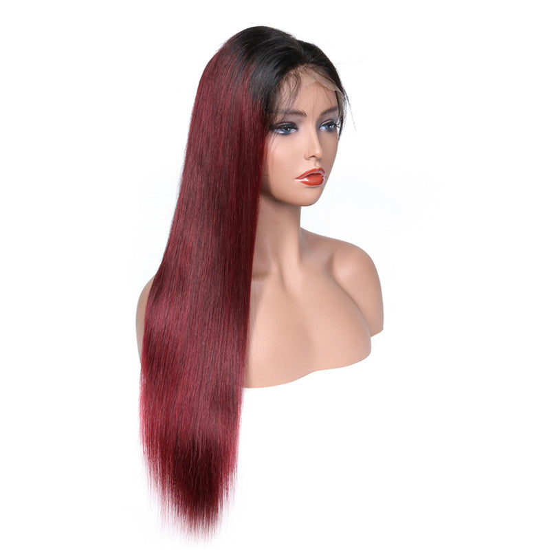 Color Full Lace Wig 1B/99J Straight Unprocessed Human Hair Ombre Color Wigs Wholesale For Black Women