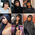 MerryHair Transparent Lace Wig Glueless Lace Front Wig With Bangs Straight 150 180 Density Human Hair Wig