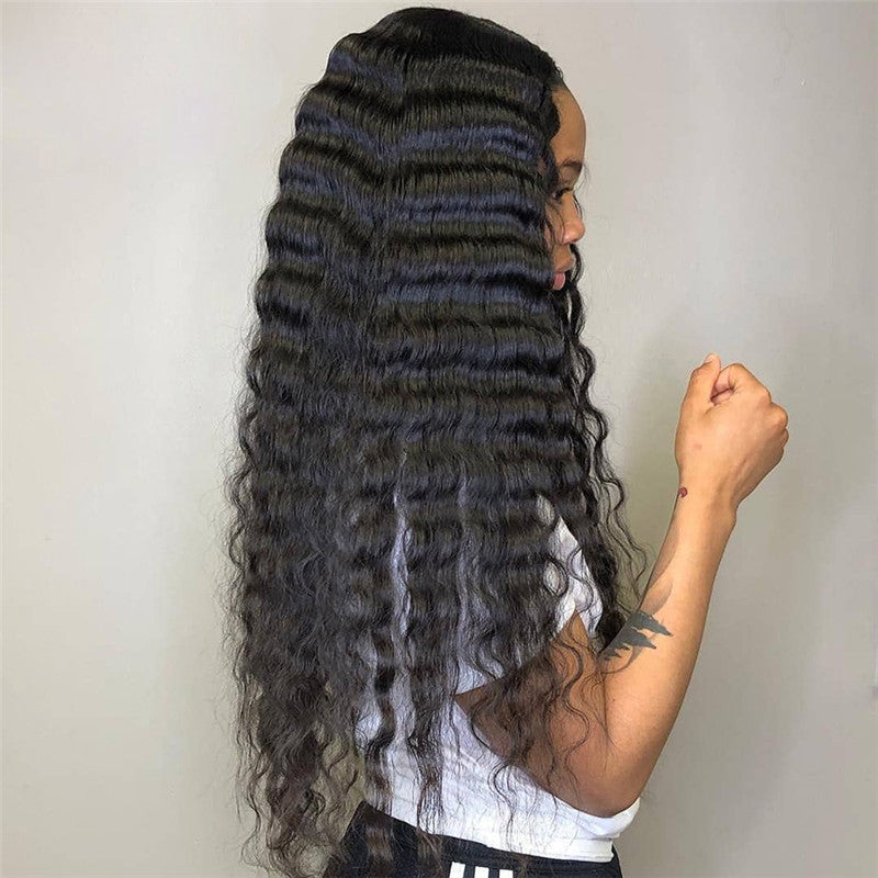 Merry Hair Natural Deep Wave Transparent Lace Wig Curly Hair Vendors