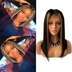 Straight Highlights Long Bob Wigs Lace Front Wig With Middle Part