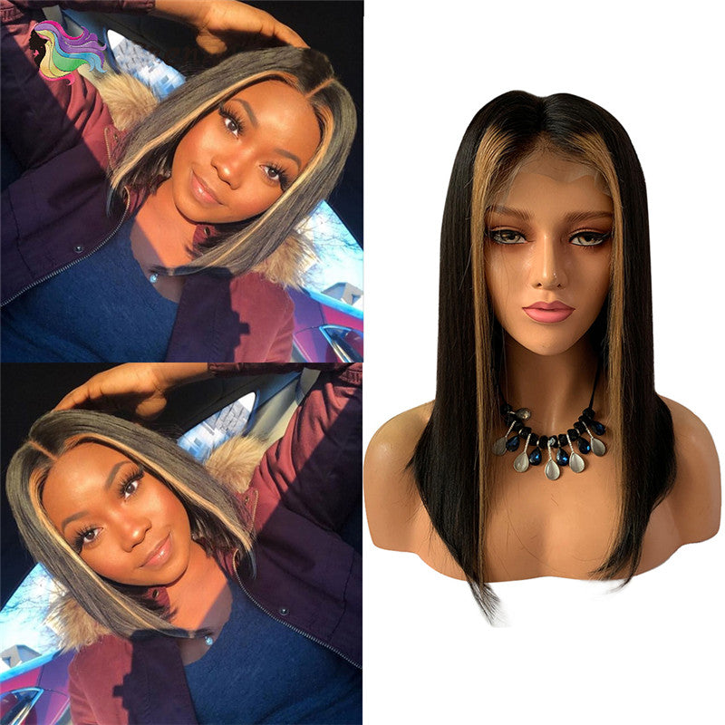 Straight Highlights Long Bob Wigs Lace Front Wig With Middle Part