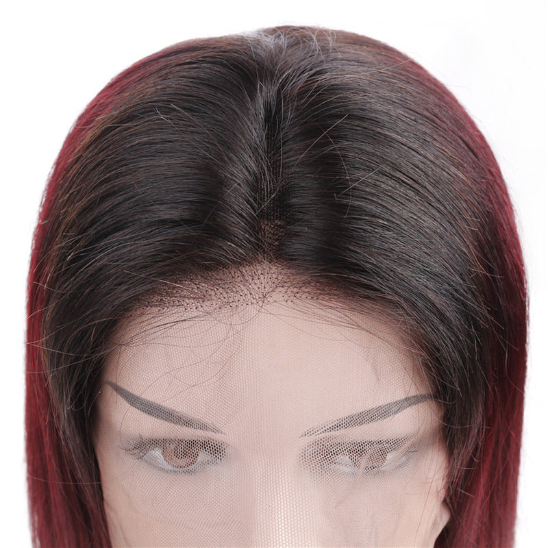 Straight Bob Lace Front Wig 1B/99J Color Wigs 150% Density Virgin Human Hair Wig