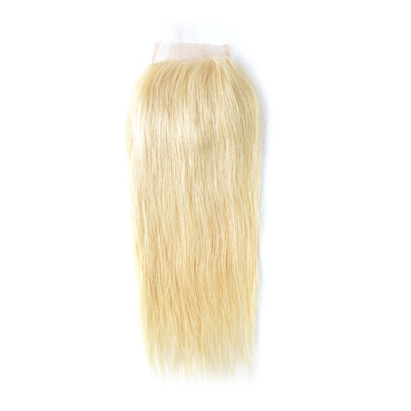 613 4x4 Lace Closure Straight Blond Color Light Brown Lace Hand Tied Human Hair Bleached Knots