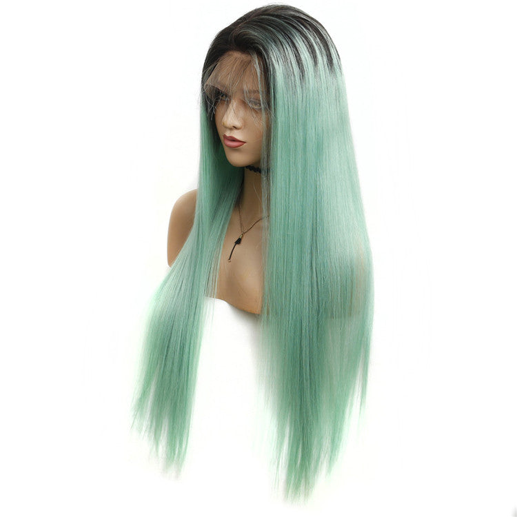 Color Full Lace Wig Straight 1B/Green Root Ombre Color Top Quality For Women Long Straight Virgin Hair