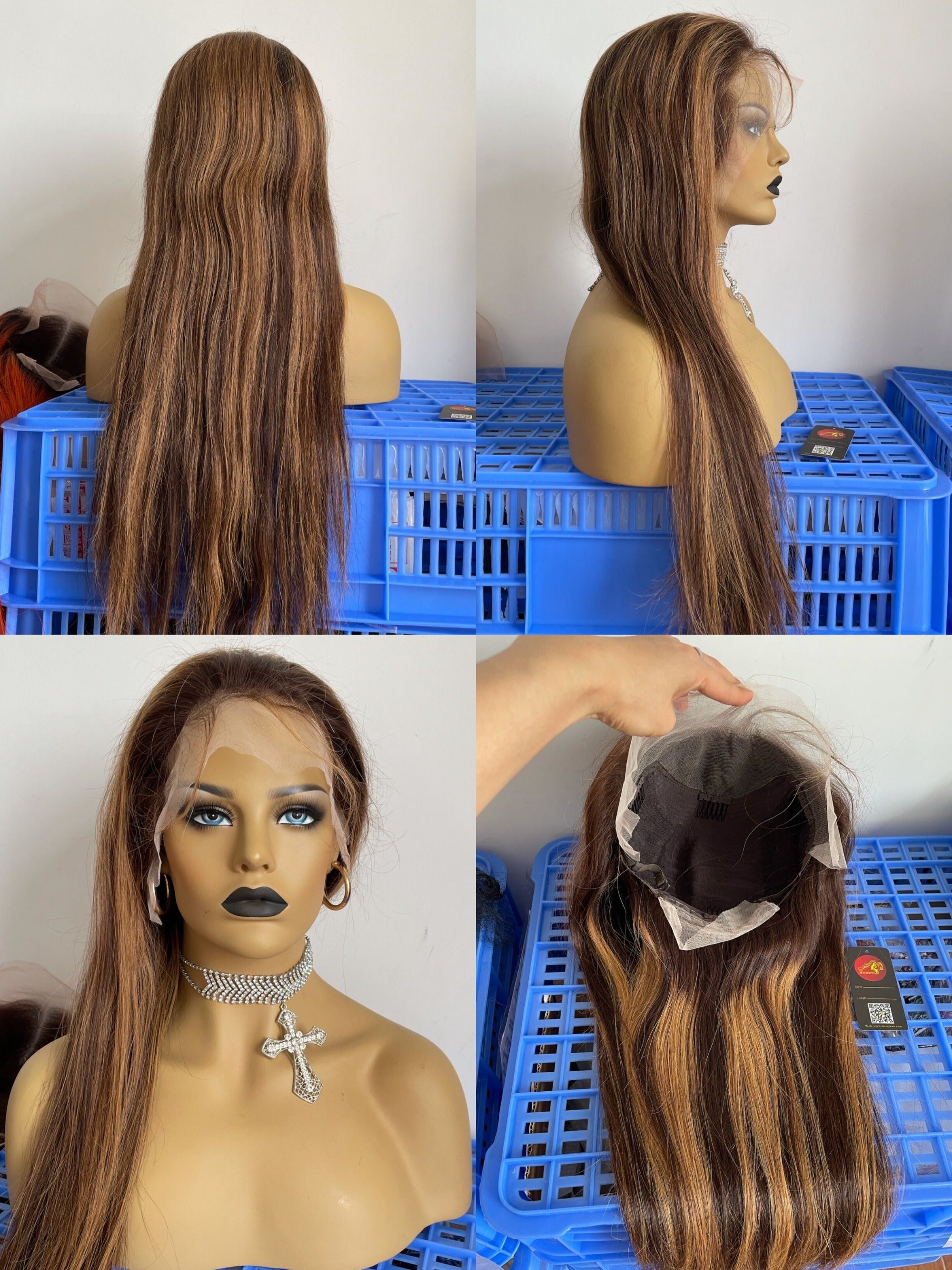 MerryHair 4#27 Highlight Wholesale Cheap Transparent Lace Front Wig Human Hair Lace Wigs