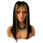 Straight Highlights Long Bob Wigs Lace Front Wig With Middle Part