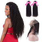 2 Bundles Afro Kinky Curly Natural Color Hair With 360 Lace Frontal With Baby Hair