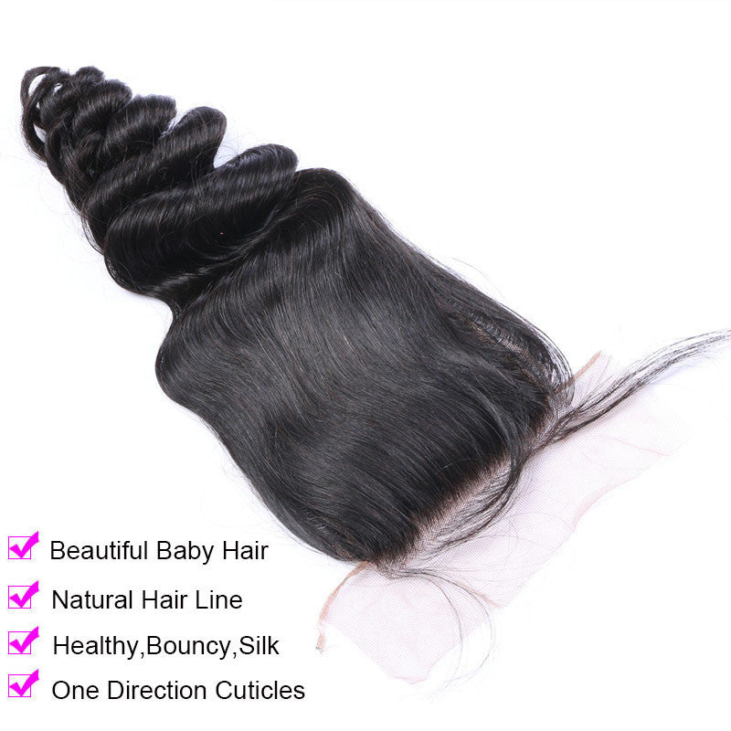 Loose Wave 4x4 Silk Base Lace Closure Pre Plucked Hairline Human Hair Medium Brown Lace Hand Tied