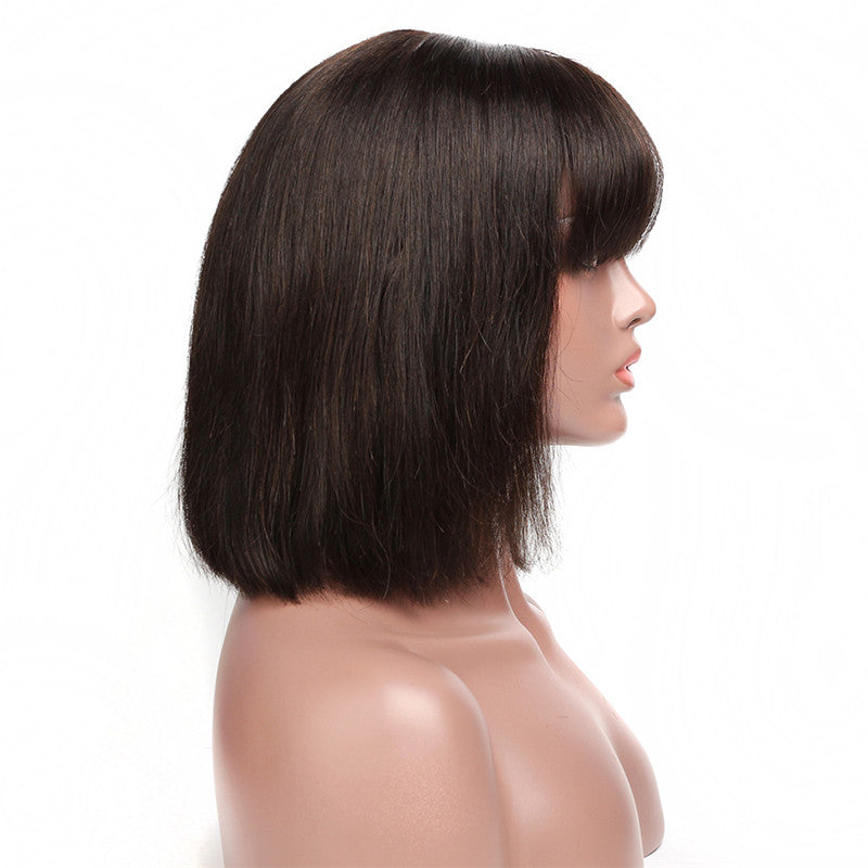 Straight 150% Density Bob Lace Front Wig Free Part Natural Color Pre Plucked Hairline