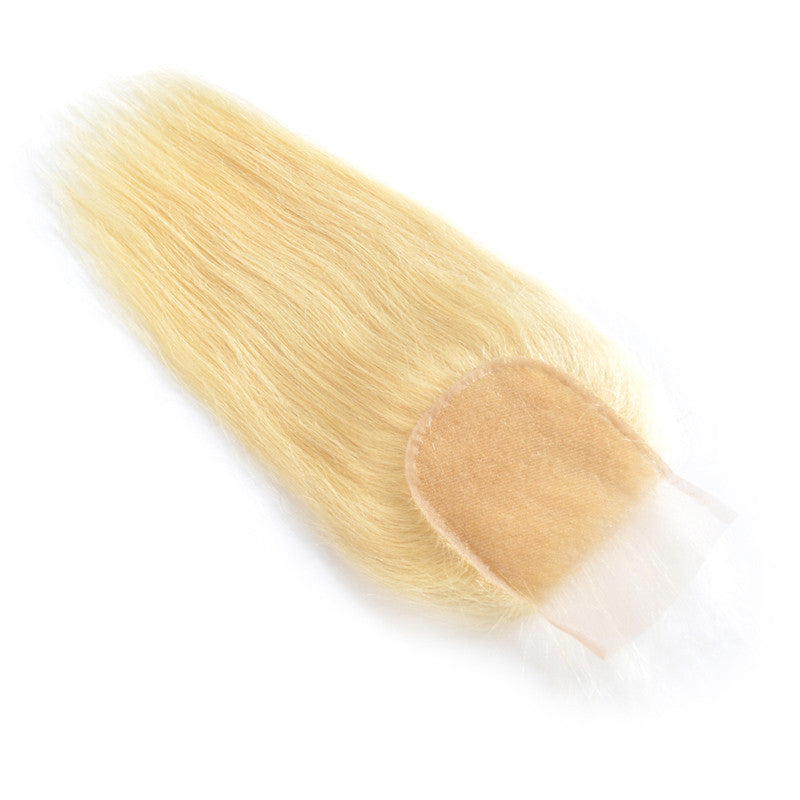613 4x4 Lace Closure Straight Blond Color Light Brown Lace Hand Tied Human Hair Bleached Knots