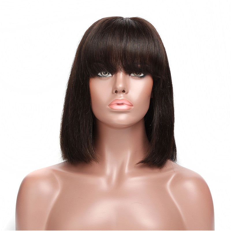 Straight 150% Density Bob Lace Front Wig Free Part Natural Color Pre Plucked Hairline