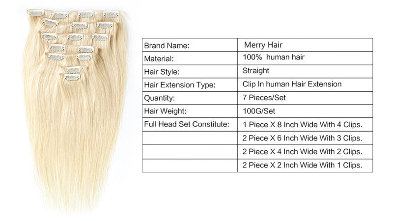 613 Color Straight 120g Human Hair 10PCS Clip In Hair Extentions For Women 10~30 Inch