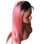 Color Full Lace Wig Straight 1B Pink Ombre Color Glueless 130% Density 100% Human Wigs Full Lace Wig