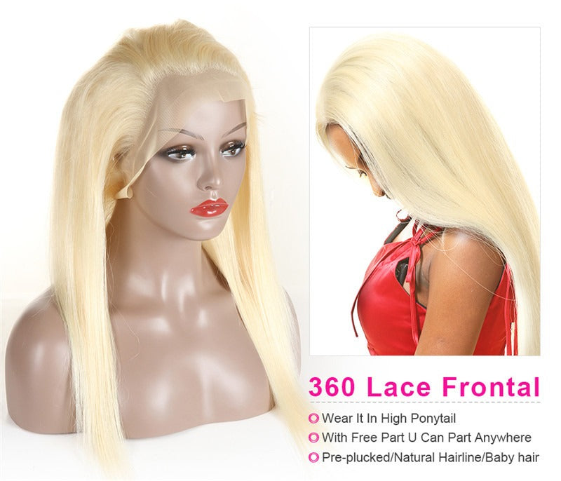 613 Straight 360 Frontal Pre Plucked Hairline Hand Tied Blond Color Human Hair