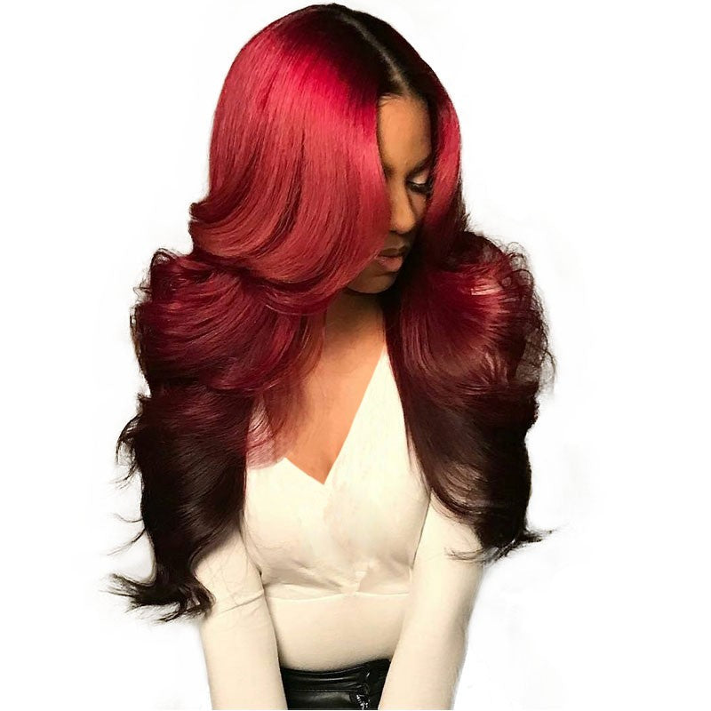 Color Full Lace Wig BodyWave 1B Red Ombre Color For Women Long Virgin Hair
