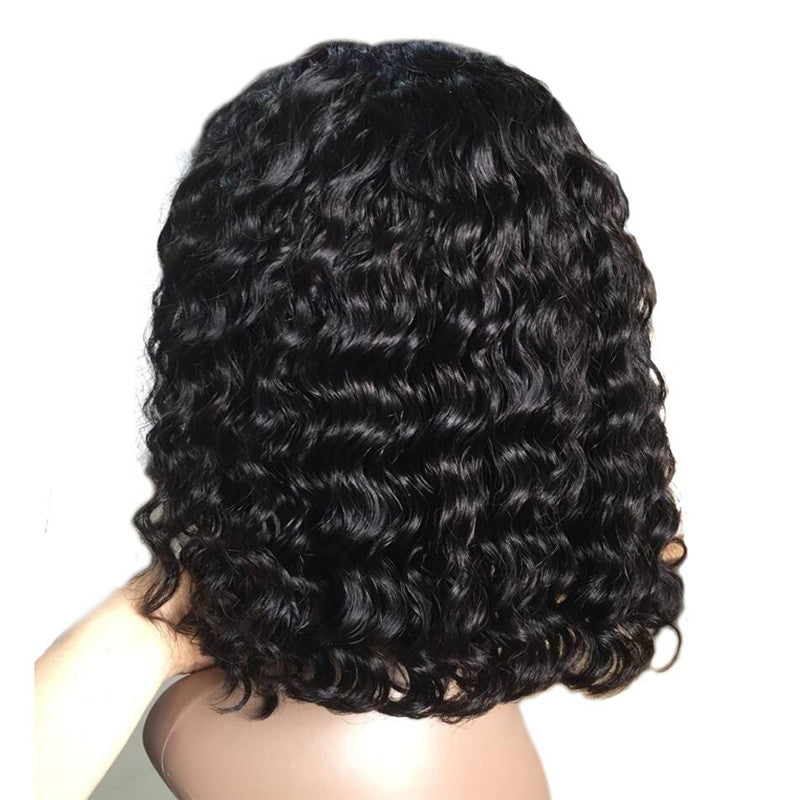 Deep Curly 150% Density Bob Lace Front Wig Side Part Natural Color Pre Plucked Hairline
