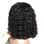 Deep Curly 150% Density Bob Lace Front Wig Side Part Natural Color Pre Plucked Hairline