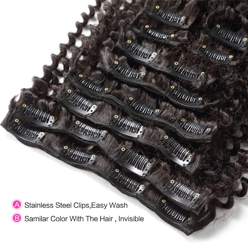 Afro Kinky Curly Human Hair Extensions 10 Pcs/Set Best Clip Ins For Black Hair Natural Black Full Head