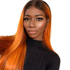 Color Full Lace Wig Straight T1B/Orange Root Ombre Color Glueless 130% Density 100% Human Wigs