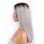 Color Full Lace Wig Straight 1B/Grey Root Ombre Color Top Quality With Baby Hair