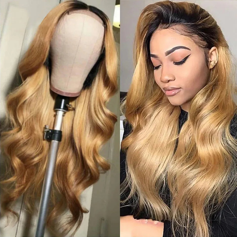 Body Wave 1B_27 Color Lace Front Wig No Shedding No Tangle Remy Hair No Chemical Processing Pre Plucked Hairline
